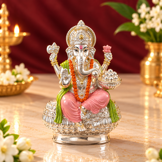 Silver Plated Ganesh Idol 3 Inch | 999 Pure Silver | Sai Divya