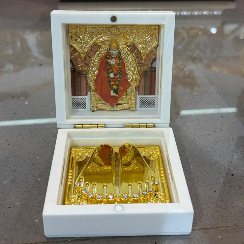 Sai Baba Charan Box – Portable Samadhi (3x3 Inch, White)