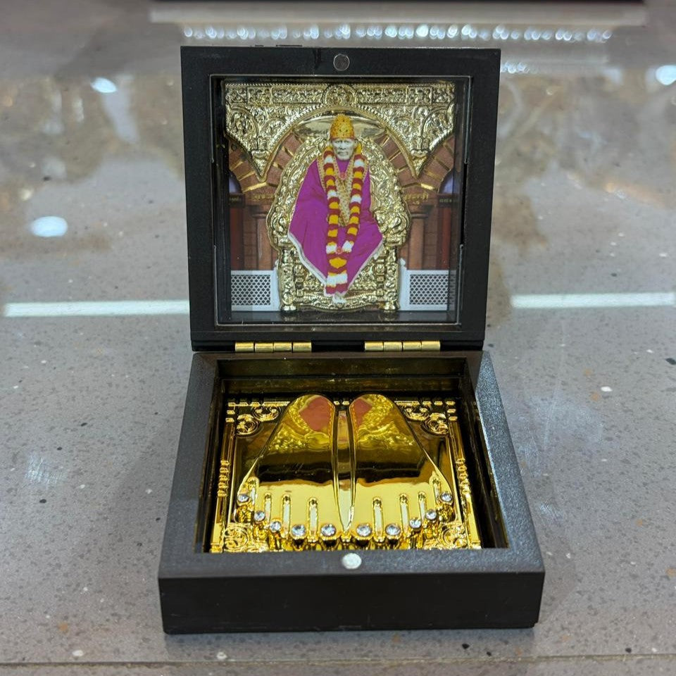 Sai Baba Charan Box – Portable Samadhi (3x3 Inch, Brown)