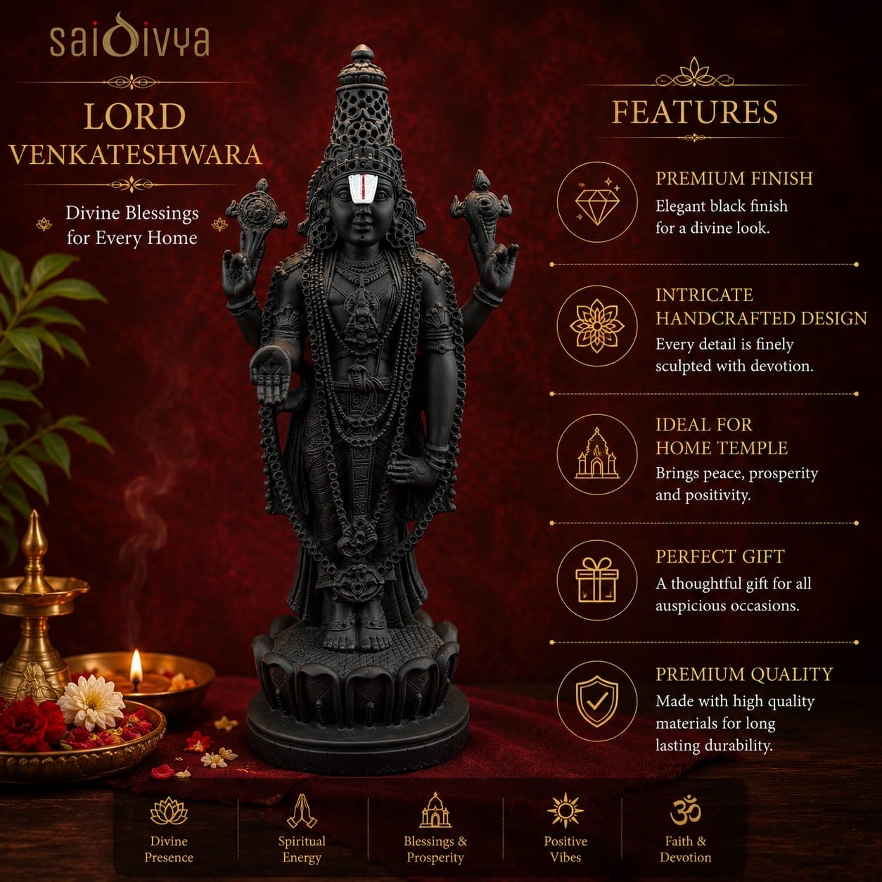 Lord Venkateshwara Resin Idol 17 Inch | Premium Balaji Murti | Sai Divya