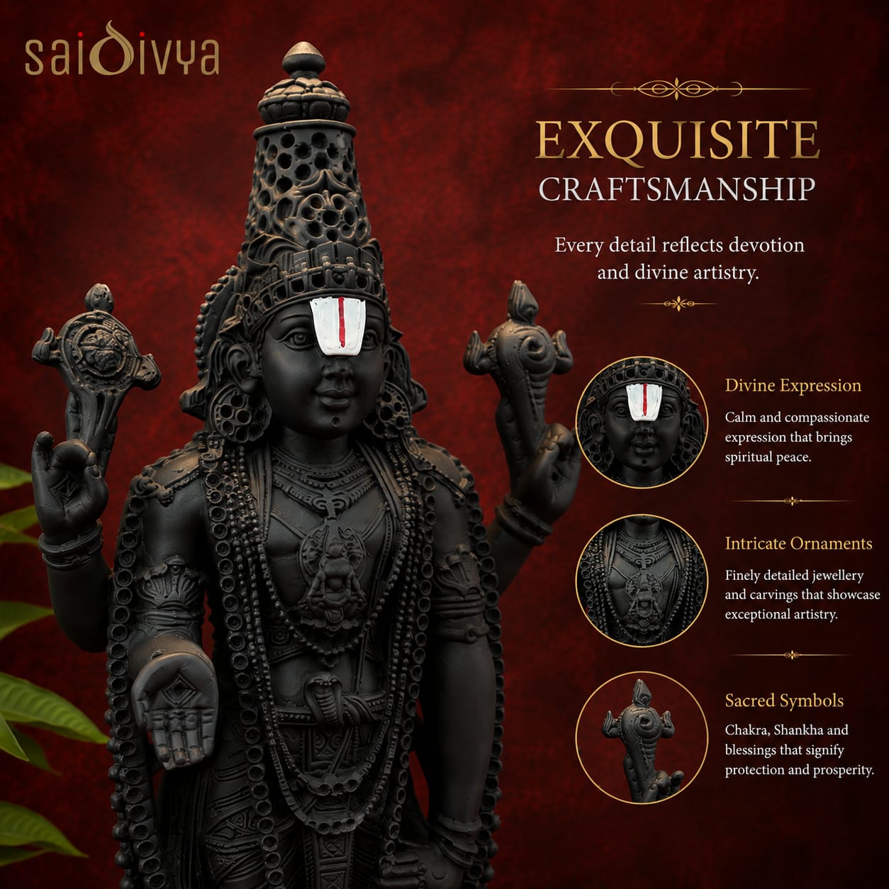 Lord Venkateshwara Resin Idol 17 Inch | Premium Balaji Murti | Sai Divya