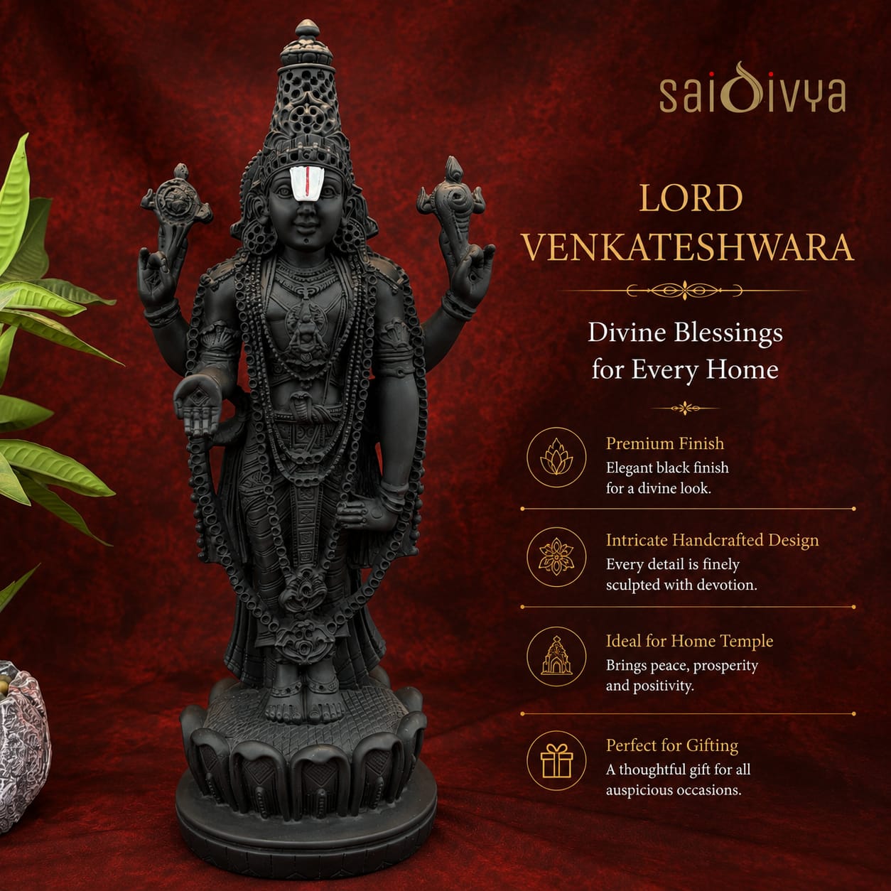 Lord Venkateshwara Resin Idol 17 Inch | Premium Balaji Murti | Sai Divya